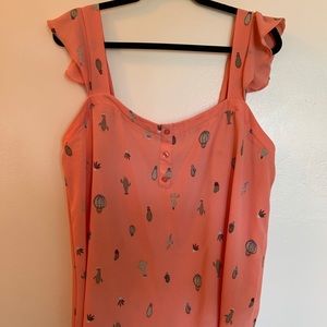 Salmon tank top with cacti pattern